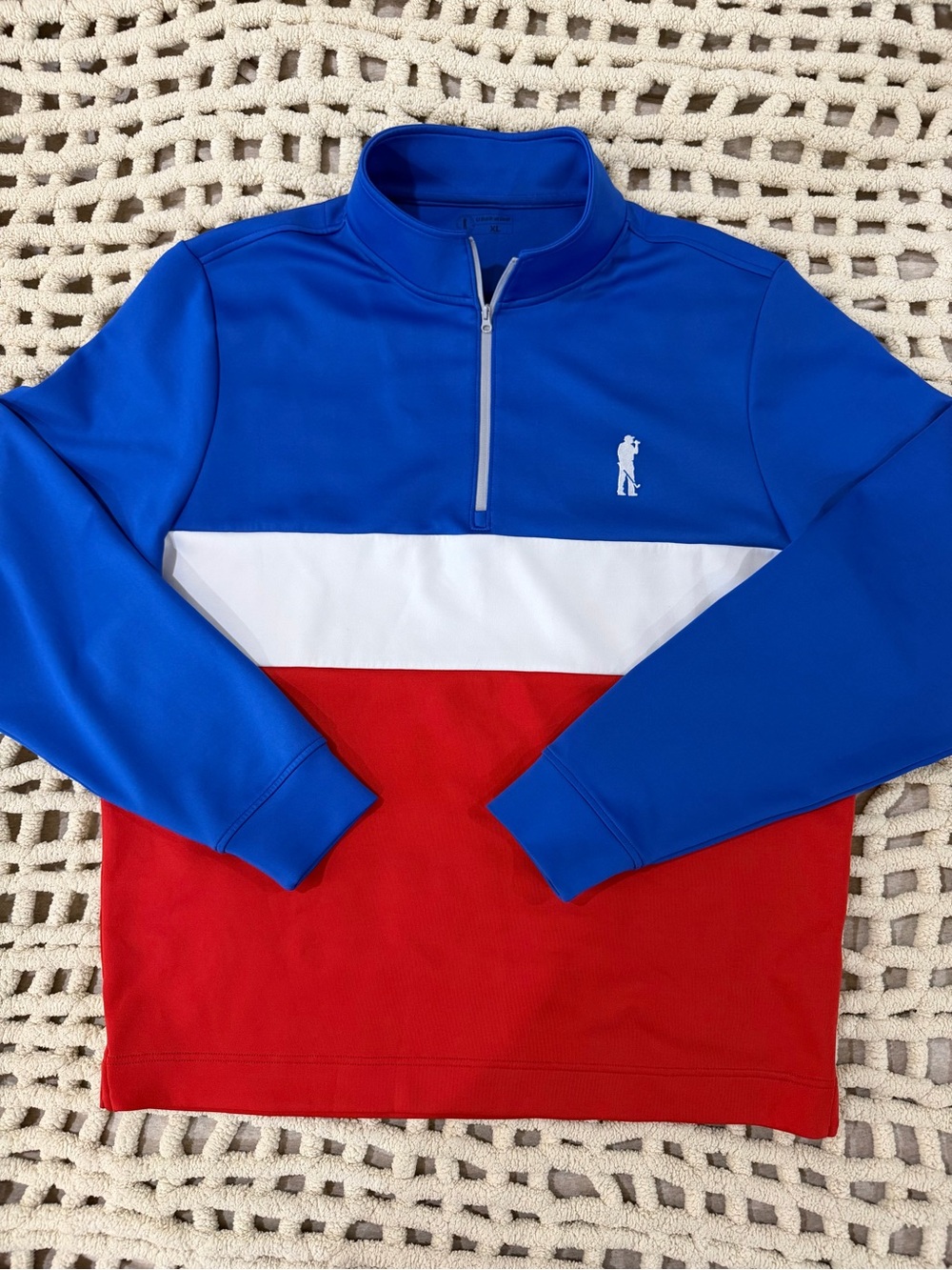 U Suck At Golf Men's Quarter-Zip Pullover Sweater - Blue/White/Red #0108